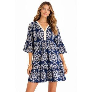 Saiph Lab Women Tiered Bell Sleeve Santorini Dress Lined Made in Italy Size M